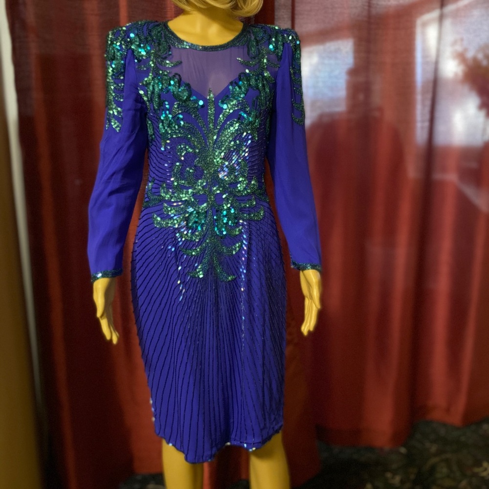 Beaded/Sequin Cocktail Dress -Purple and Teal